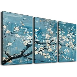 Wall Art for Living Room Teal Plum Blossom Canvas Wall Pictures for Bedroom Wall Decor large Framed Floral Canvas Prints Artwork Home Wall Decorations Ready to Hang Framed