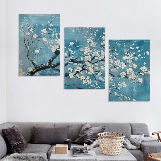 Wall Art for Living Room Teal Plum Blossom Canvas Wall Pictures for Bedroom Wall Decor large Framed Floral Canvas Prints Artwork Home Wall Decorations Ready to Hang Framed