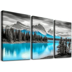 Shangniulu  Mountain Lake Wall Art for Living Room Bedroom Decor Splash Landscape Canvas Pictures Forest Artwork Nature Prints Spirit Island with Monkhead Mountain Mount Warren Maligne Lake