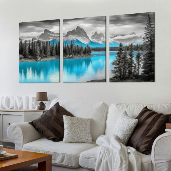 Shangniulu  Mountain Lake Wall Art for Living Room Bedroom Decor Splash Landscape Canvas Pictures Forest Artwork Nature Prints Spirit Island with Monkhead Mountain Mount Warren Maligne Lake