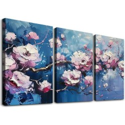 Shangniulu Pink Flowers Canvas Wall Art Plum Blossom Pictures for Living Room Home Office Bedroom Decor Modern Floral Print Gallery Wrapped Artwork Flower Tree Framed Posters Paintings