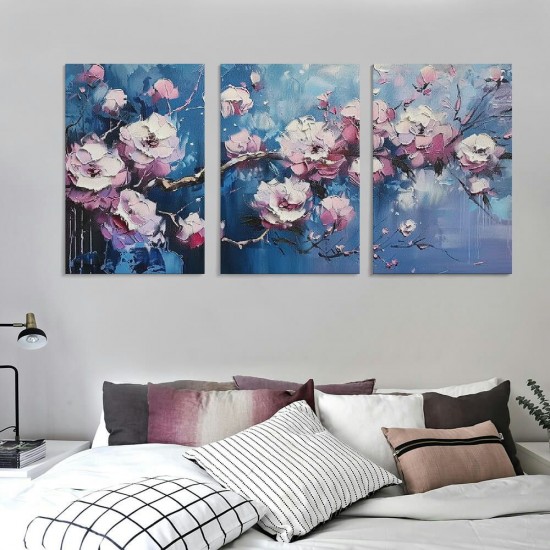 Shangniulu Pink Flowers Canvas Wall Art Plum Blossom Pictures for Living Room Home Office Bedroom Decor Modern Floral Print Gallery Wrapped Artwork Flower Tree Framed Posters Paintings