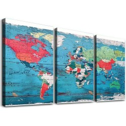 Shangniulu World Map Pictures Canvas Wall Art for Living Room Bedroom or Bathroom Wall Decor,Wall Map Wall Art Print Paitnings for Home Decor,World Map Waterproof Stretched Ready to Hang