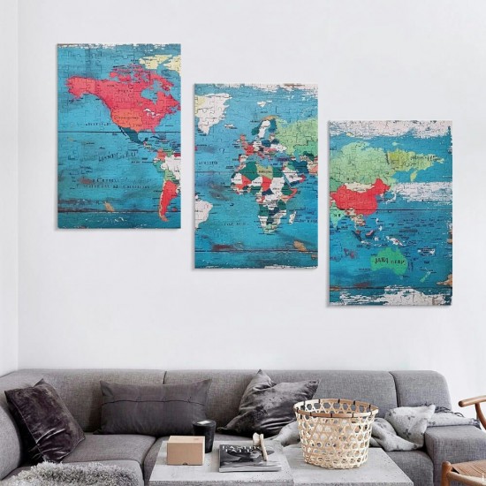 Shangniulu World Map Pictures Canvas Wall Art for Living Room Bedroom or Bathroom Wall Decor,Wall Map Wall Art Print Paitnings for Home Decor,World Map Waterproof Stretched Ready to Hang