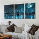 Shangniulu Wall Art Canvas Painting Black White and Blue New York Brooklyn Bridge Cityscape Night Building Picture Poster Print Framed for Living Room Bedroom Kitchen Office Home Decor