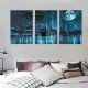 Shangniulu Wall Art Canvas Painting Black White and Blue New York Brooklyn Bridge Cityscape Night Building Picture Poster Print Framed for Living Room Bedroom Kitchen Office Home Decor