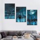 Shangniulu Wall Art Canvas Painting Black White and Blue New York Brooklyn Bridge Cityscape Night Building Picture Poster Print Framed for Living Room Bedroom Kitchen Office Home Decor