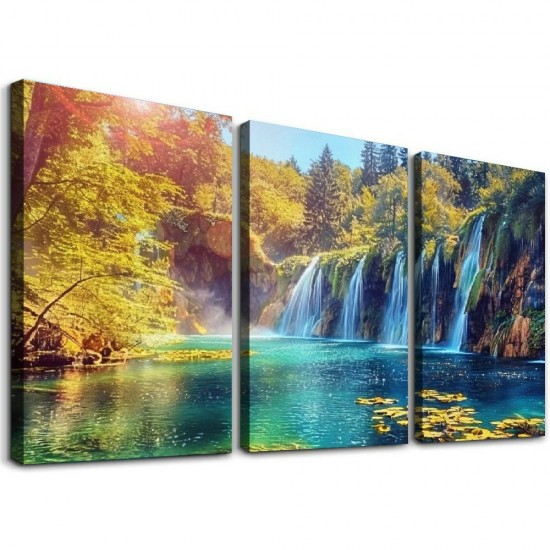 Shangniulu Lake Water Pictures Canvas Wall Art for Living room Bedroom Wall Decor,Waterfall Wall Art Print Paitnings for home Decor,Morden Artwork Sunset Tree Canvas Art