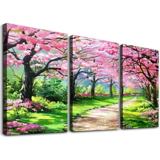 Shangniulu Canvas Wall Art Painting Pink Cherry Blossoms Park Tree Forest Wallpaper Spring landscape Picture Poster Print Framed and Stretched Ready to Hang for Living Room Bedroom Artwork