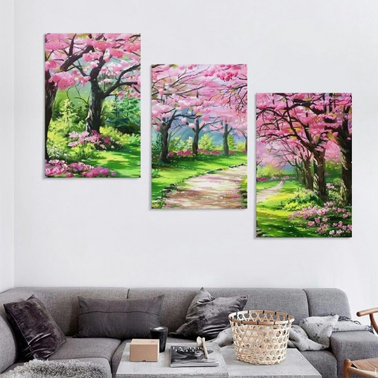 Shangniulu Canvas Wall Art Painting Pink Cherry Blossoms Park Tree Forest Wallpaper Spring landscape Picture Poster Print Framed and Stretched Ready to Hang for Living Room Bedroom Artwork