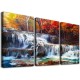 Shangniulu Wall Art Canvas Painting Red Forest Waterfalls Modern Landscape Tree Picture Poster Print Framed and Stretched Ready to Hang for Living Room Bedroom Kitchen Office Home Decor