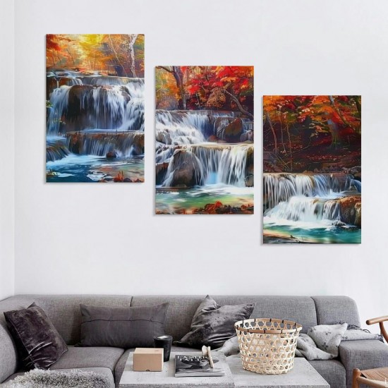 Shangniulu Wall Art Canvas Painting Red Forest Waterfalls Modern Landscape Tree Picture Poster Print Framed and Stretched Ready to Hang for Living Room Bedroom Kitchen Office Home Decor