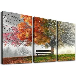 Shangniulu Canvas Prints Wall Art Decor Four Seasons Tree Picture Spring Summer Autumn Winter Tree Painting Artwork for Dining Room Kitchen Home Decor Framed Ready to Hang