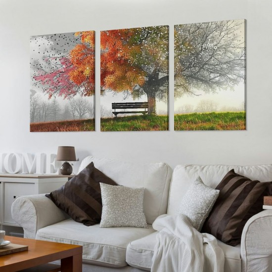 Shangniulu Canvas Prints Wall Art Decor Four Seasons Tree Picture Spring Summer Autumn Winter Tree Painting Artwork for Dining Room Kitchen Home Decor Framed Ready to Hang