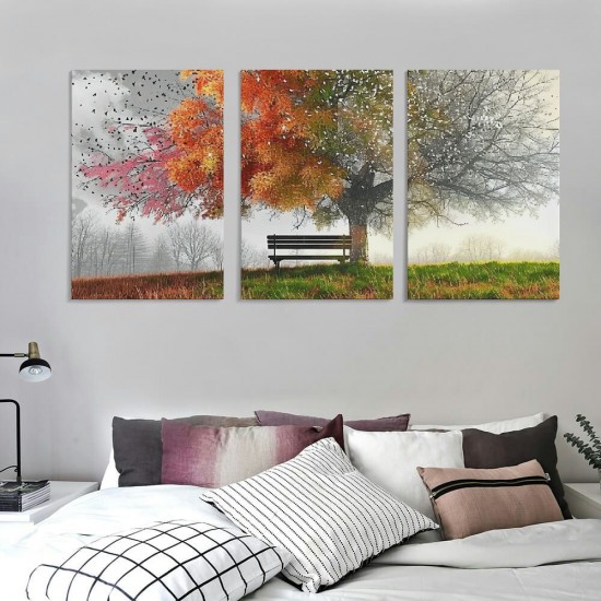 Shangniulu Canvas Prints Wall Art Decor Four Seasons Tree Picture Spring Summer Autumn Winter Tree Painting Artwork for Dining Room Kitchen Home Decor Framed Ready to Hang