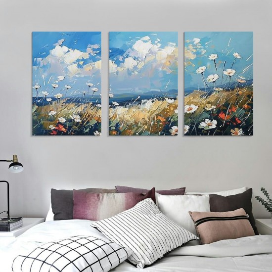 Shangniulu Flower Canvas Wall Art Daisy Floral Canvas Print Picture Landscape Daisy Blossom Canvas Artwork Landscape Canvas Painting for Living Room Bedroom Bathroom Office Home Decor