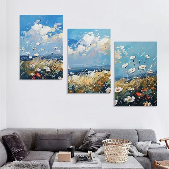 Shangniulu Flower Canvas Wall Art Daisy Floral Canvas Print Picture Landscape Daisy Blossom Canvas Artwork Landscape Canvas Painting for Living Room Bedroom Bathroom Office Home Decor