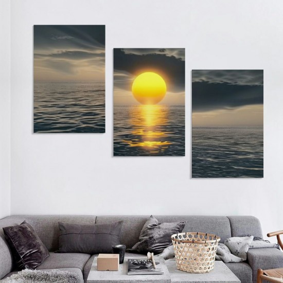 Shangniulu Canvas Prints Wall Art Decor Yellow Sunset over the ocean Picture Curved Horizon Painting Artwork for Dining Room Kitchen Home Decor Stretched and Framed Ready to Hang