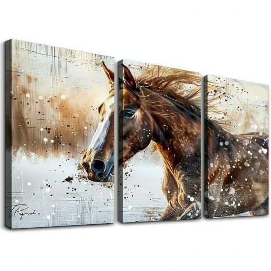 Shangniulu Retro Farmhouse Pictures Prints Decorations Rustic Brown Horse Artwork Large Wall Art Decor Aesthetic for Bedroom Living Room House Bathroom Office