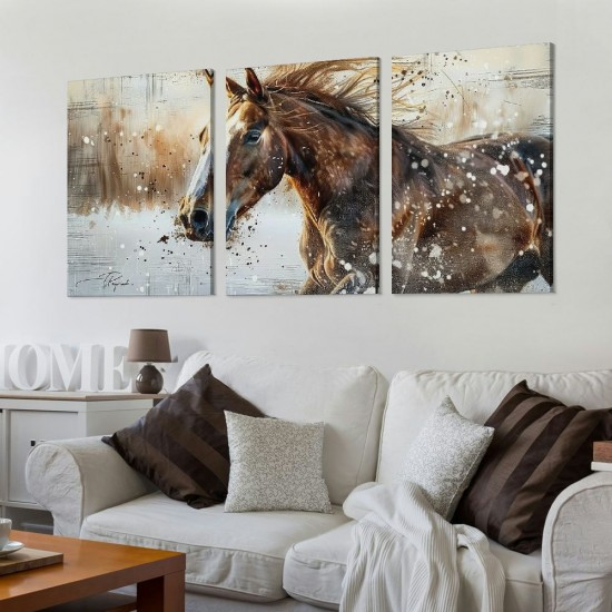 Shangniulu Retro Farmhouse Pictures Prints Decorations Rustic Brown Horse Artwork Large Wall Art Decor Aesthetic for Bedroom Living Room House Bathroom Office