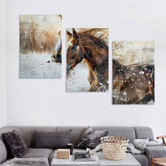 Shangniulu Retro Farmhouse Pictures Prints Decorations Rustic Brown Horse Artwork Large Wall Art Decor Aesthetic for Bedroom Living Room House Bathroom Office