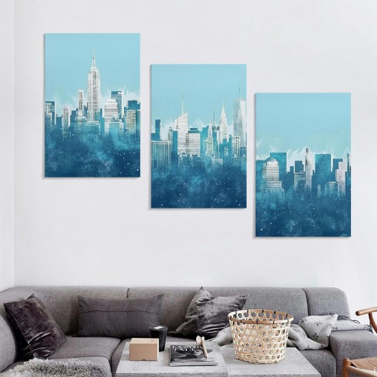 Shangniulu New York Wall Art - Abstract City Skyline Canvas Pictures for Living Room Bedroom Decor Aesthetic Artwork Teal Blue Navy Canvas Prints for Bedroom Home Office Wall Decor