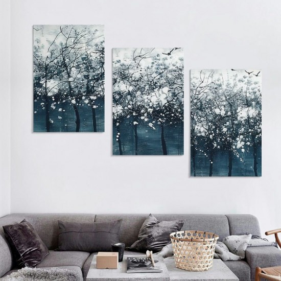 Shangniulu Abstract Forest Wall Art - Navy Blue Canvas Picture Prints Nature Artworks Flying Birds Trees Large Aesthetic Canvas Wall Art Decor for Living Room Office