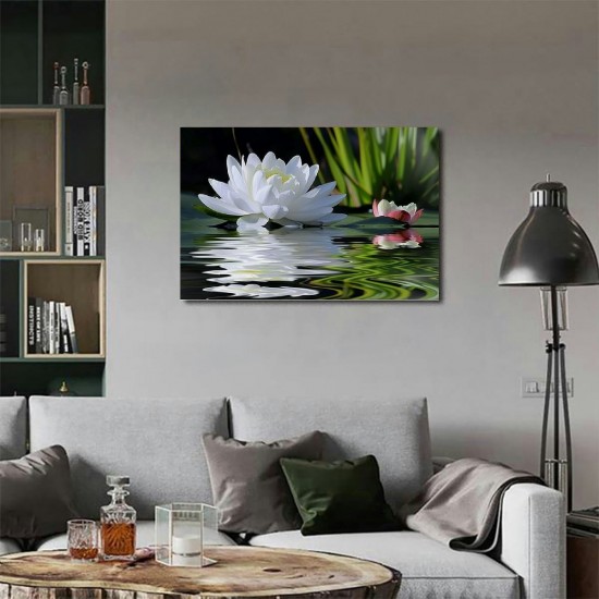 Shangniulu Canvas Prints Zen Wall Art Lotus Flower Prints Pictures for Bathroom Decor Spiritual Meditation Poster Artwork for Spa Decor Framed Read to Hang