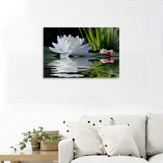 Shangniulu Canvas Prints Zen Wall Art Lotus Flower Prints Pictures for Bathroom Decor Spiritual Meditation Poster Artwork for Spa Decor Framed Read to Hang