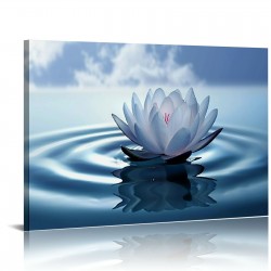 Shangniulu White Lotus Wall Art Canvas Pictures Print Spiritual Meditation Artwork Poster for Yoga Room Bathroom Zen Spa Photo Decor Framed Ready to Hang