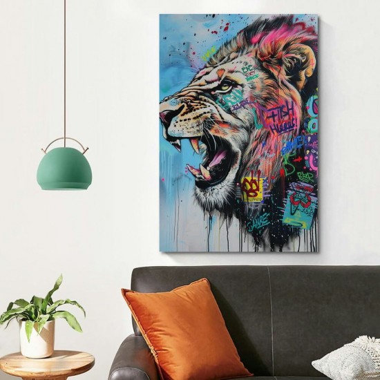 Shangniulu Graffiti Wall Art Pop Art Wall Decor Lion Picture Graffiti Canvas Wall Art Graffiti Art Colorful Wall Decor Street Art Canvas Wall Art Graffiti Poster for Room Decor