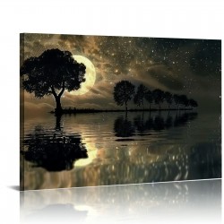 Shangniulu Lake Scenery Canvas Wall Art Hanging Picture Home Decoration Moon Tree Wall Decoration Artwork Bedroom Living Room Decoration