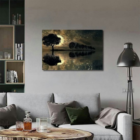 Shangniulu Lake Scenery Canvas Wall Art Hanging Picture Home Decoration Moon Tree Wall Decoration Artwork Bedroom Living Room Decoration