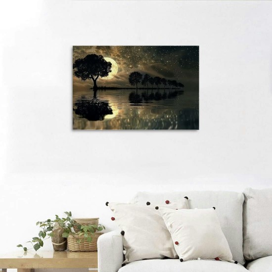 Shangniulu Lake Scenery Canvas Wall Art Hanging Picture Home Decoration Moon Tree Wall Decoration Artwork Bedroom Living Room Decoration