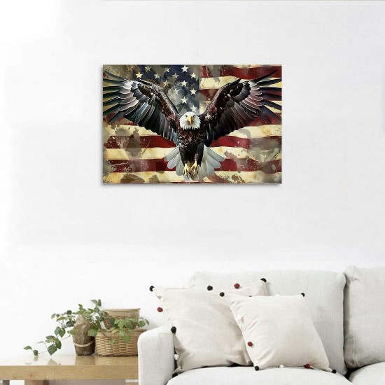 Shangniulu Flag Canvas Wall Art Hanging Picture Home Decor Eagle Wall Decor Artwork Bedroom Living Room Decoration