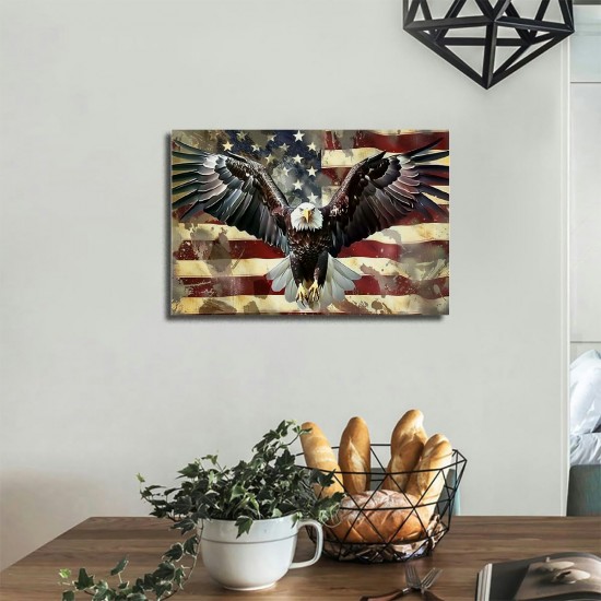 Shangniulu Flag Canvas Wall Art Hanging Picture Home Decor Eagle Wall Decor Artwork Bedroom Living Room Decoration