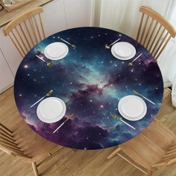 Shangniulu Round Space Table Cover, with Evening Calm Scene Picture, Can Wipe Indoor/Outdoor Dining Table Cover