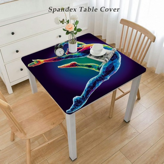 Shangniulu Athletes' Square Table Cover, Rainbow-Colored Vivid Sports Men's Jumping Theme Picture, Elastic Edge, Used for Table Decoration, Buffet and Camping