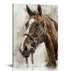 QKZF Vintage Horse Canvas Wall Art Brown Horse Canvas Pictures Wall Decor Farmhouse Animals Canvas Painting Rustic Artwork Canvas Prints Living Room Bedroom Bathroom Office Home Wall Decoration