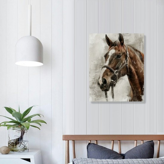 QKZF Vintage Horse Canvas Wall Art Brown Horse Canvas Pictures Wall Decor Farmhouse Animals Canvas Painting Rustic Artwork Canvas Prints Living Room Bedroom Bathroom Office Home Wall Decoration