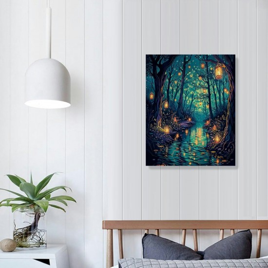 QKZF Halloween Fantasy Forest Canvas Wall Art, on Trees Blue Poster for Aesthetic, Picture Print Decor