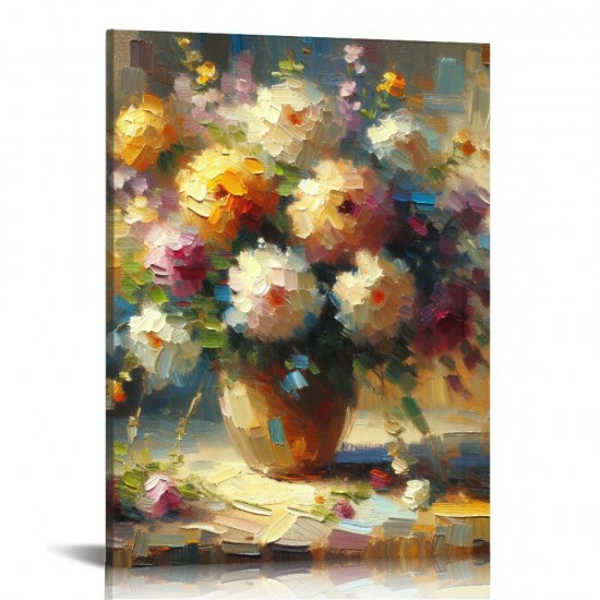 QKZF Vase with Chinese Asters and Gladioli Canvas Prints Wall Art by Famous Oil Paintings Reproduction Modern Abstract Flowers Artwork Pictures for Living Room Home