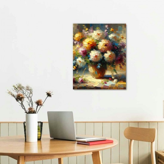 QKZF Vase with Chinese Asters and Gladioli Canvas Prints Wall Art by Famous Oil Paintings Reproduction Modern Abstract Flowers Artwork Pictures for Living Room Home