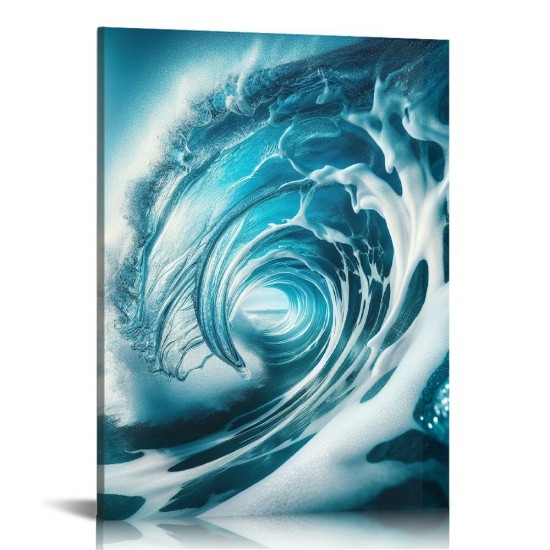 QKZF Canvas Wall Art for Living Room, Canvas Wall Art Framed Modern Hanging Wall Decor Sea Wave Pictures Poster Bathroom Bedroom Home ()