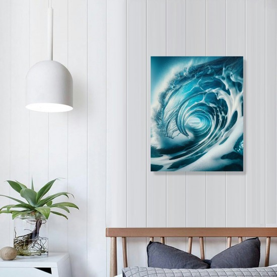 QKZF Canvas Wall Art for Living Room, Canvas Wall Art Framed Modern Hanging Wall Decor Sea Wave Pictures Poster Bathroom Bedroom Home ()