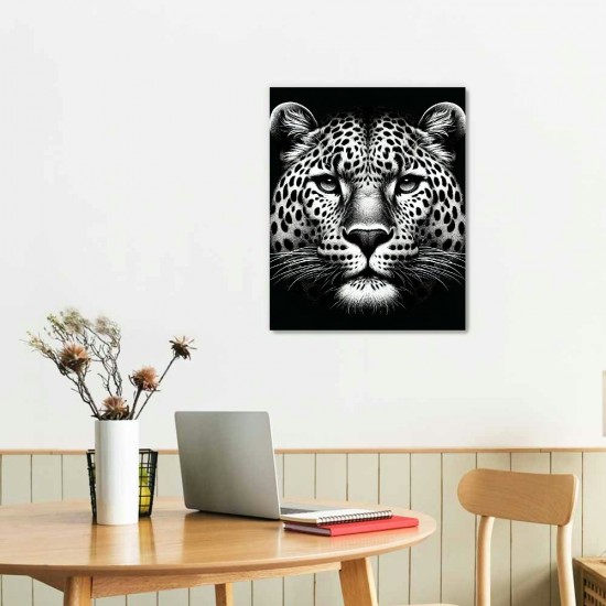 QKZF Black and White Wall Art Paintings Blue Eyed Prints on Canvas Wild Animals Pictures Poster Framed Artwork for Living Room Office, Modern Home Wall Decor