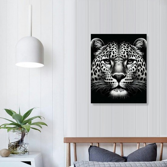 QKZF Black and White Wall Art Paintings Blue Eyed Prints on Canvas Wild Animals Pictures Poster Framed Artwork for Living Room Office, Modern Home Wall Decor