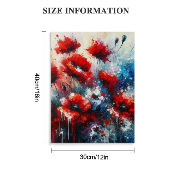 QKZF Abstract Flowers Wall Art Framed Red Bouquet Pictures Artwork Print Painting on Canvas Modern Abstract Painting Textured Flower Pictures for Living Room Bedroom Bathroom Decor