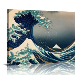 QKZF Great Wave of Kanagawa Katsushika Hokusai Giclee Canvas Prints Wall Art Abstract Seascape Pictures Paintings for Living Room Home Decorations Large Modern Stretched and Framed Sea Artwork