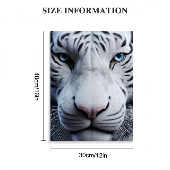 QKZF White Wall Art Wild Animal Portrait Picture Wall Decor Blue Eyed Tiger Prints on Canvas Posters Modern Home Decor for Living Room Kids Room Stretched and Framed Artwork